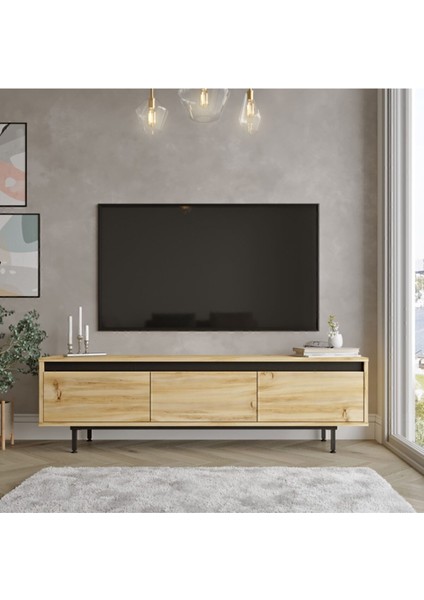 Arya 160CM Tv Ünitesi Tv Sehpası Metal Ayaklı Keçe-Siyah Ary1-Kl