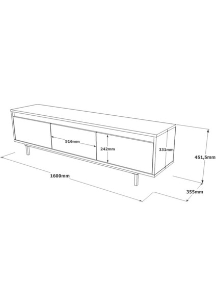 Arya 160CM Tv Ünitesi Tv Sehpası Metal Ayaklı Keçe-Siyah Ary1-Kl