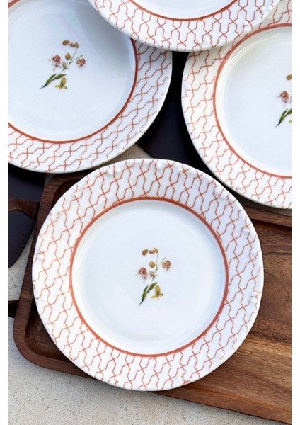 Şık 6 Kişilik Çiçekli Porselen Pasta Tabağı Takımı, 19 Cm, Turuncu modelleri