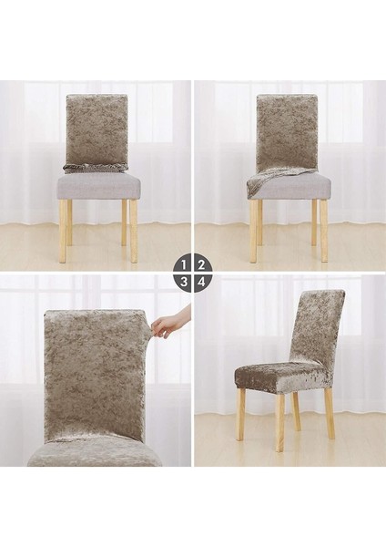 Kadife Sandalye Kılıfı, Lastikli, Kahverengi, 6'lı Paket modelleri