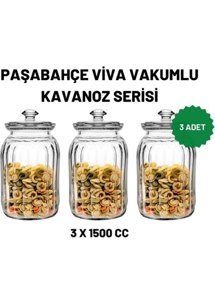 Turuncu 3'lü 1500CC Vakumlu Cam Kavanoz Seti