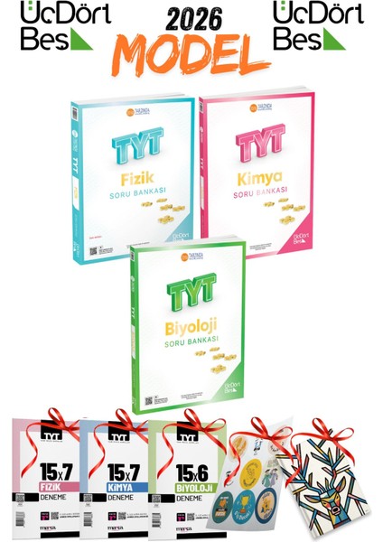 2026 Model Üç Dört Beş Yayınları Tyt Fizik Tyt Kimya Tyt Biyoloji Soru Bankası Seti 5 Hediyeli 345