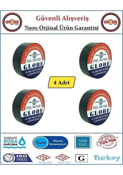 Elektrik Bantı - Orjinal Ürün - 19MM Siyah - 4 Adet