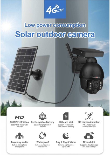 ST-S588M 4g Wifi Solar Güneş Enerji Şarjlı Ptz Ip Güvenlik Kamerası 3mp. 3.6mm/f2.2 1920X1080P fiyatları