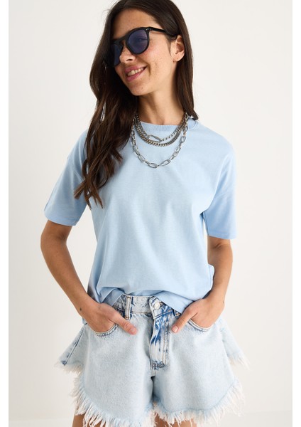 Kadın % Organik Pamuk Relaxed Fit Yuvarlak Yakalı T-Shirt fiyatları