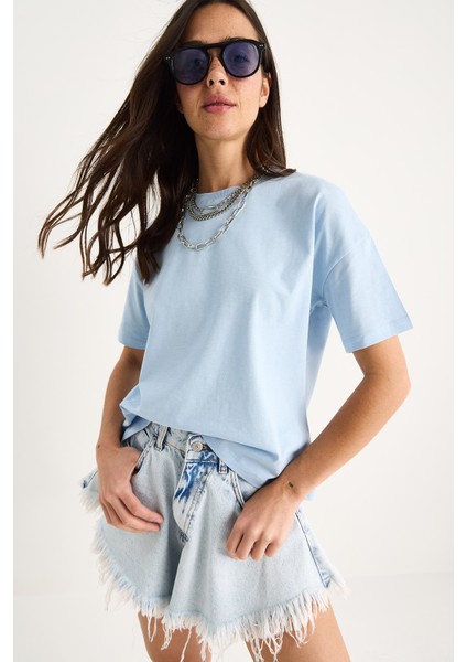 Kadın % Organik Pamuk Relaxed Fit Yuvarlak Yakalı T-Shirt indirimleri