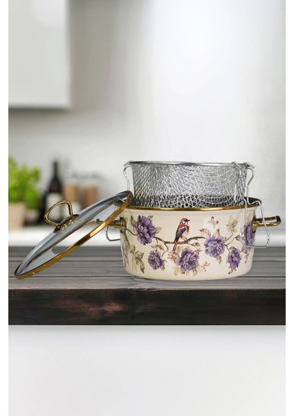 Renkli Emaye Kızartma Tenceresi 22 Cm, Şık ve Kullanışlı Mutfak Gereci