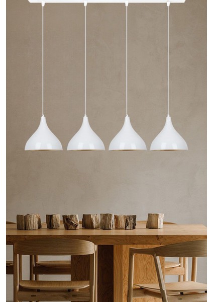 Dörtlü Uzun Beyaz Sarkıt Avize, Şık ve Modern Aydınlatma Parçası