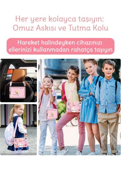 İpad 8. Ve 9. Nesil 10.2 Inç 2020 / 2021 Kılıf Pembe Çocuk Askılı Standlı Eğlenceli Karakter modelleri