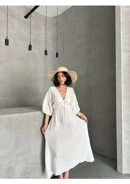 Pamuk Müslın Pamuk Kal Lastikli Elbise