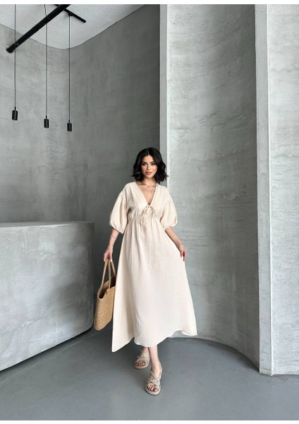 Pamuk Müslın Pamuk Kal Lastikli Elbise
