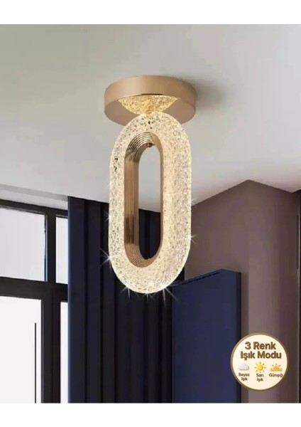 Sıfır Ledli Altın Renkli Tavan Avizesi, 3 Renk Modu, Şık ve Modern Tasarım