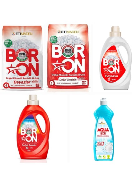 Boron 4 kg Toz Çamaşır Deterjan+Sıvı Deterjan Renkliler+Beyazlar 1.69 +Elde Yıkama Bulaşık Deterjanı