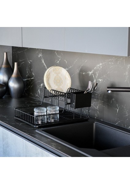 Paslanmaz Iki Katlı Bulaşık Sepeti, Siyah, Dayanıklı ve Hafif Tasarım fiyatları