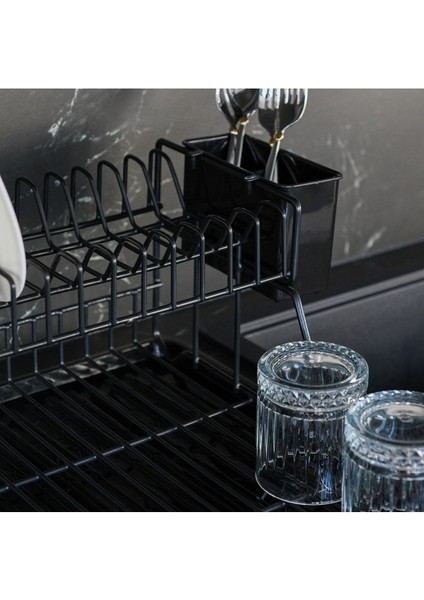 Paslanmaz Iki Katlı Bulaşık Sepeti, Siyah, Dayanıklı ve Hafif Tasarım