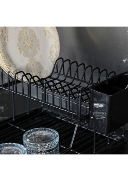 Paslanmaz Iki Katlı Bulaşık Sepeti, Siyah, Dayanıklı ve Hafif Tasarım