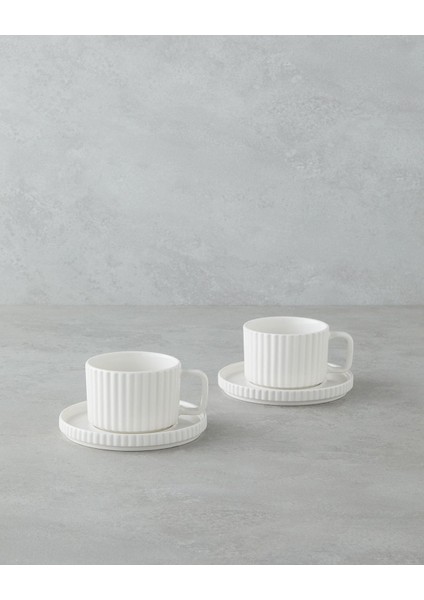 Şık 4'lü Porselen Çay Fincanı Takımı, 220 Ml, Beyaz ve Yeşil Renk Seçenekleri