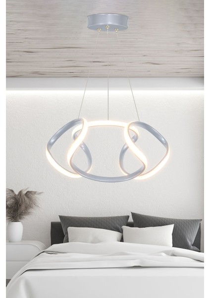 Modern Gri Sarkıt LED Avize, Gün Işığı Tonlarında Şık Aydınlatma Sağlar.