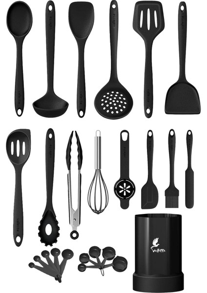 Isıya ve Yapışmaya Dayanıklı 25 Parçalık Silikon Spatula Seti, Siyah Renk