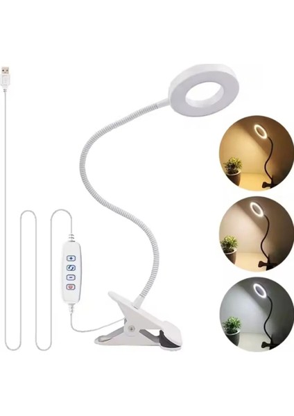 3 Renkli LED Çalışma Okuma Masası Lambası, Ayarlanabilir Renk ve Parlaklık fırsatları