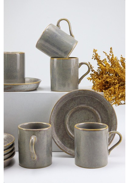 Şık 6'lı Gri Porselen Türk Kahvesi Fincan Takımı fiyatları