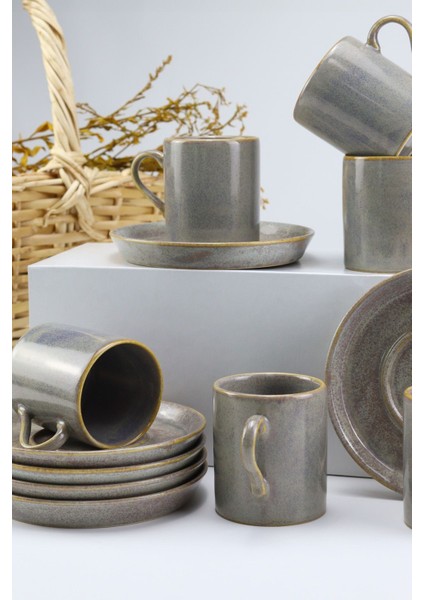 Şık 6'lı Gri Porselen Türk Kahvesi Fincan Takımı modelleri