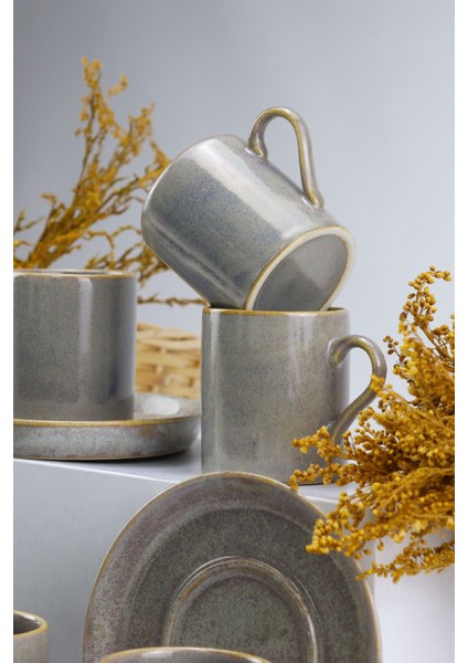 Şık 6'lı Gri Porselen Türk Kahvesi Fincan Takımı fırsatları