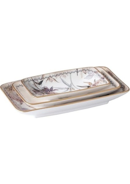 Şık 3 Parça Kayık Tabak Seti, Altın Detaylı, Zarif ve Modern Tasarım modelleri