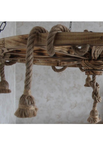 Renkli Ahşap Halatlı Teker Avize 70 Cm, 5'li, Serbest Sarkıtlı indirimleri