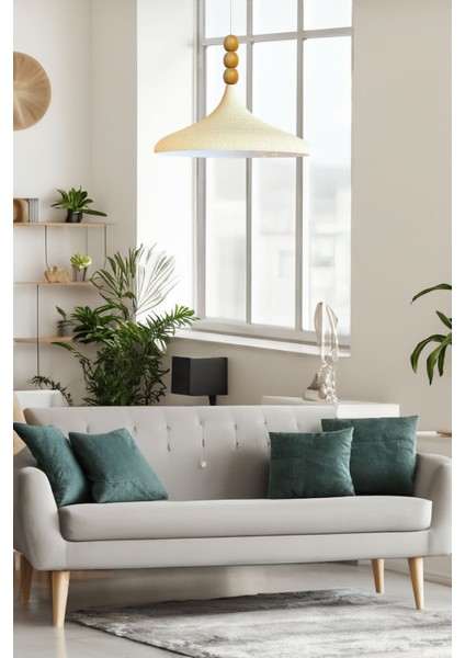 45 cm Çaplı Ekru Ahşap Üç Boncuklu Tekli Sarkıt Avize fiyatları