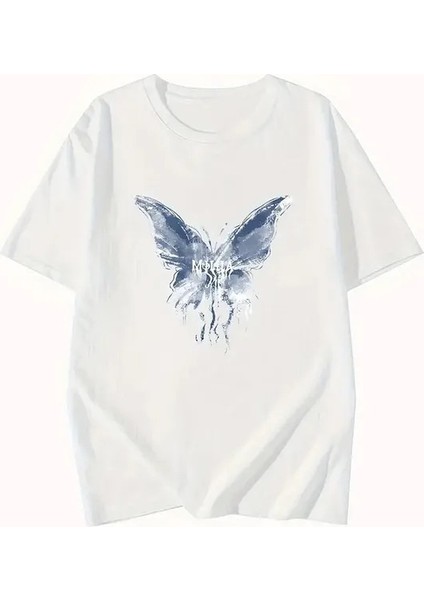 Mavi Kelebek Baskılı Oversize Unisex Tshirt fiyatları