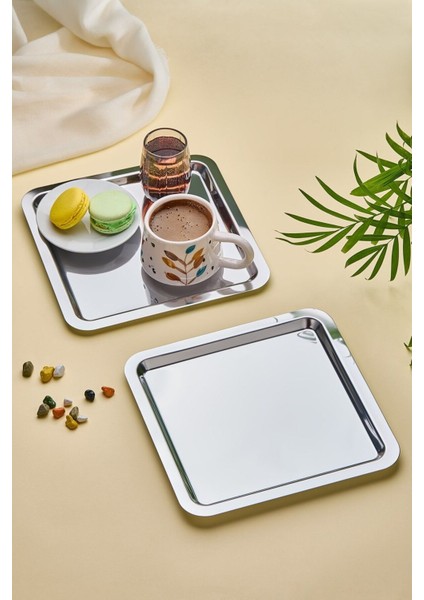 Kare Paslanmaz Çelik 6’lı Gümüş Sunum ve Servis Tepsisi