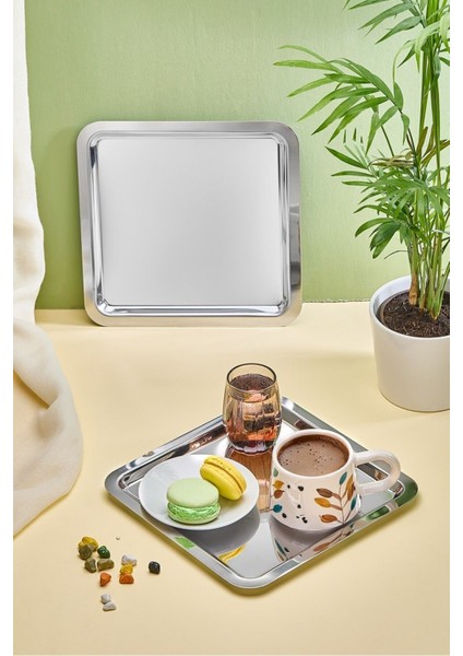 Kare Paslanmaz Çelik 6’lı Gümüş Sunum ve Servis Tepsisi modelleri