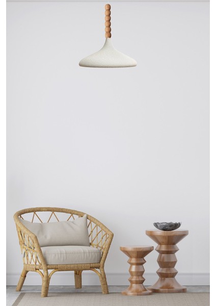 Dokulu Açık Krem Ahşap Boncuklu Tekli Avize, Salon ve Mutfak Şık Sarkıt Lamba modelleri