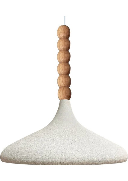 Dokulu Açık Krem Ahşap Boncuklu Tekli Avize, Salon ve Mutfak Şık Sarkıt Lamba indirimleri