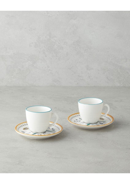 Renkli Porselen Kahve Fincan Takımı, 4 Parça, 2 Kişilik, 90 Ml, Ekru