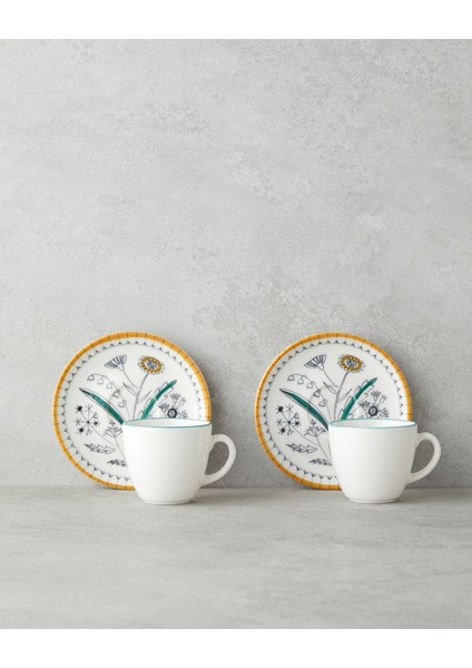 Renkli Porselen Kahve Fincan Takımı, 4 Parça, 2 Kişilik, 90 Ml, Ekru fiyatları