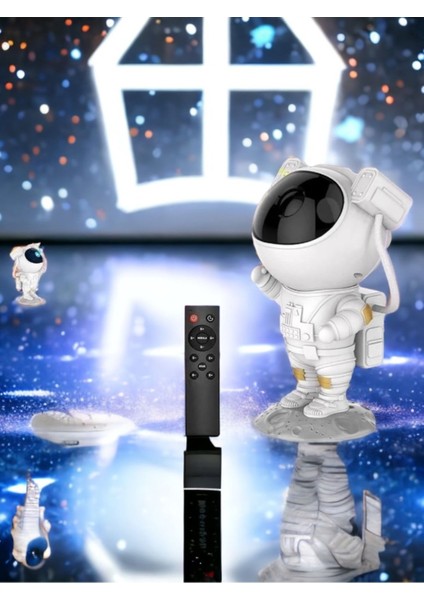 Renkli Astronot Galaksi Projektör Kumandalı Gece Lambası Yıldız ve Samanyolu Projeksiyonu