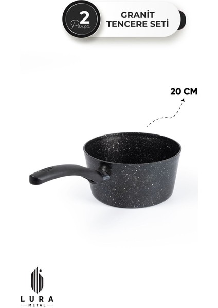 20 cm Siyah Granit Kızartma Tenceresi, Çelik Süzgeçli, Yapışmaz