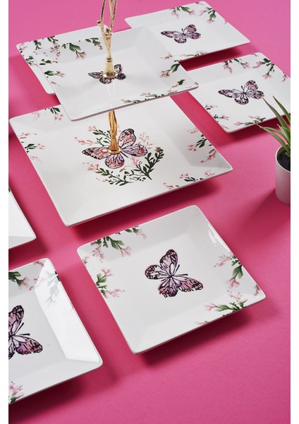 Çift Katlı Seramik Sunum Tabağı ve 6’lı Tatlı Kurabiye Ikram Seti fiyatları