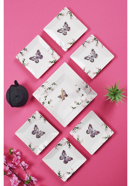 Çift Katlı Seramik Sunum Tabağı ve 6’lı Tatlı Kurabiye Ikram Seti modelleri