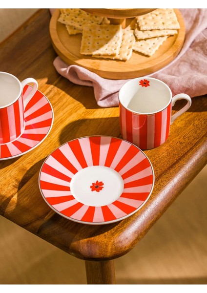 Canlı Kırmızı Çiçek Desenli 2 Kişilik Porselen Kahve Fincan Takımı fiyatları