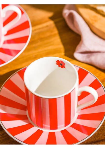 Canlı Kırmızı Çiçek Desenli 2 Kişilik Porselen Kahve Fincan Takımı modelleri