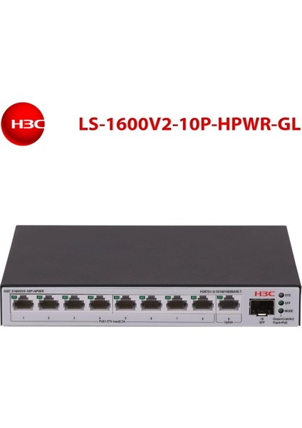 S1600V2-10P-HPWR, 8 Port, Gigabit, Poe 125W, L2, 1 Port Gigabit Uplink, 1 Port Gigabit Sfp, Web Yönetilebilir, Masaüstü Switch