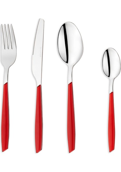 Kırmızı 24 Parça Çatal Kaşık Bıçak Takımı, Şık ve Kullanışlı Mutfak Seti
