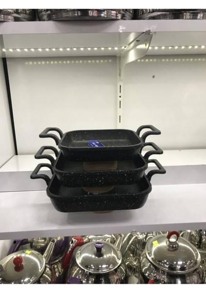 3'lü Döküm Granit Kare Tava Seti, 18, 20, 22 cm