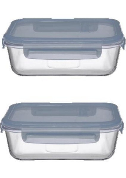 Sızdırmaz Cam Saklama Kabı 2'li Set Dikdörtgen 640 cc Beyaz