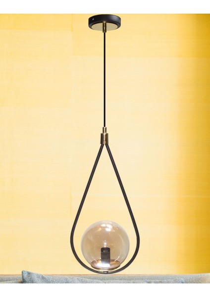 Şık Siyah Bal Camlı Tekli Avize, Modern ve Zarif Tasarım