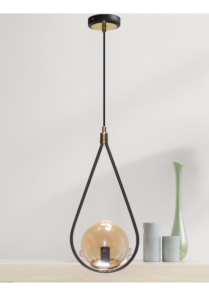 Şık Siyah Bal Camlı Tekli Avize, Modern ve Zarif Tasarım fiyatları