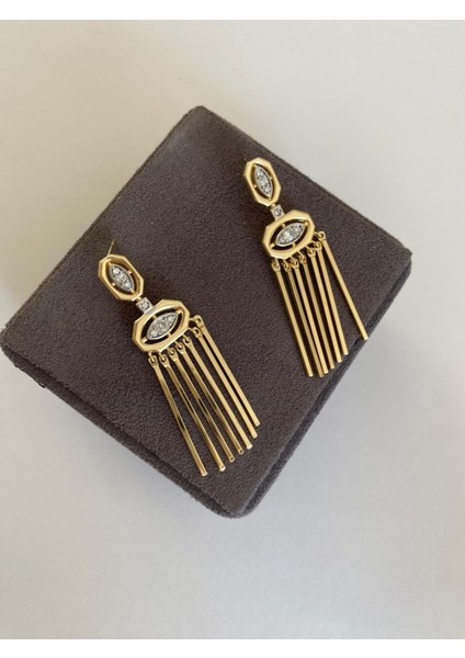 Özel Tasarım Göz Detaylı Çubuk Sallantılı Gold Küpe fırsatları